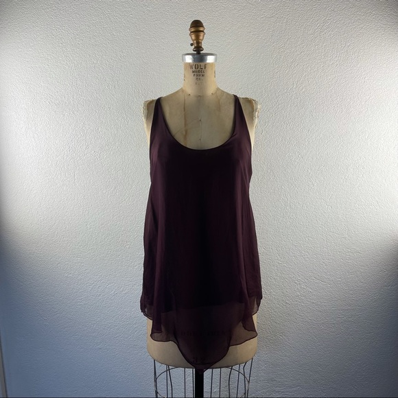 Sofia l S Soft Jersey Hankerchief Hem Silk Overlay Gather Racerback Tank Blouse - Picture 1 of 13